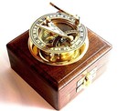 Vintage Brass Sundial Compass With Wooden Box Nautical Antique Style Gift