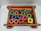 Vintage Playskool Wooden Pull Toy Bead Wagon     1950s   60s Educational