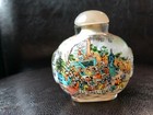 Old Vintage  perfume snuff Oriental Motive Glass Bottle W smoky Jade Cap