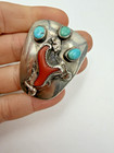 Vintage Bolo Tie Sterling Silver Turquoise Coral Southwest Unsigned Estate Cq