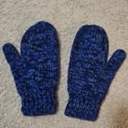 Woman s Blue Marled Knit Wool Lined Mittens  Wrist Length  Warm Fall winter