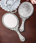 Compact Handheld Mirror  Small Travel Mirror With Handle  Vintage Silver Design