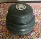 Vintage 1950s Blue Metallic Aluminum Vanity Powder Puff Working Music Box
