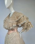 Romantic Late Victorian Lace Dress W Colored Emb Applique   Pipe Details