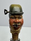 Vintage Hand Carved Wood Head Liquor Bottle Stopper Spout Pourer Musical Music