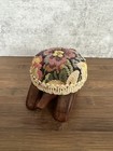 Vintage Wooden Turtle W tapestry Pin Cushion Sewing 6    Mcm 1970 s Kitschy