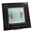 Vintage Shields Guilloche Enamel Rose Powder Compact Black Art Deco Mirror Case