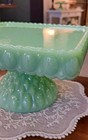 Mosser Jadeite Green Square Pedestal Cake Stand 10  Elizabeth Quilted Usa
