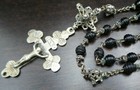 Great Antique 19th Century European 750 Silver   Onyx Bead Filigree Rosary