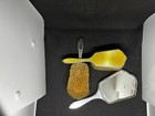 Rare-yellow Art Deco Sterling Silver And Guilloche Enamel Vanity Set 5 Pc