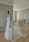 Ivory Lace Applique Tulle Cathedral Wedding Veil  Floor Length