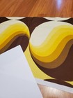 Awesome Rare Vintage Mid Century Retro 70s Yel Brn Striped Spheres Sml Fabric 