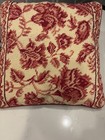 Needlepoint Red And Cream Vintage Floral Pillow 13  Chinoiserie Euc