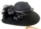 Vtg David M Black Felt Wool Wide Brim Hat W  Feather Kentucky Derby Church Dress