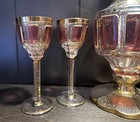 Vintage 5 Piece Moser Style Cordial Glass Set Cranberry Filigree Panels Bohemian