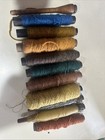 10 Vintage Antique Wooden Spools Textile Mill Thread Bobbins Spindles With Yarn 