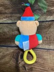 Vintage Eden Teddy Bear Clown Colorblock Primary Colors Plush Baby Rattle