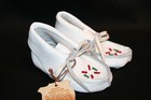 Infant Sz 4 Nos Vtg 70s Moccasin  Toddler Baby Child White Beaded Deerskin Shoe
