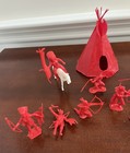 Vintage Marx Fort Apache Lot -  Red Indians Village Horses  Totem Pole    Teepee