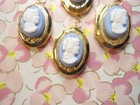 4 Goldplated Blue Glass Cameo 16x20mm Lockets With Jump Ring