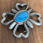 Vintage Native American Metal Faux Turquoise Flower Southwestern Belt Buckle