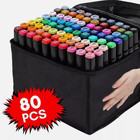 80 Colors Markers Graphic Drawing Painting Alcohol Art Dual Tip Sketch Pens Kit 