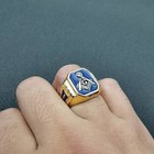 Blue Enamel Freemason Symbol Ring Stainless Steel Vintage Biker Masonic Ring