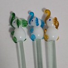 Vtg Lot Of 3 Elephants Hand Blown Glass Cocktail Swizzle Sticks Drink Stirs Owl