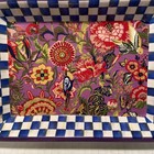 Mackenzie Childs Paradisetropical Flora Fauna Soap Dish Royal Check Trinket Tray