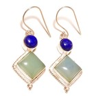 Aqua Blue Chalcedony   Lapis Lazuli Gemstone 925 Silver Handmade Drop Earrings