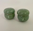 Vintage Pair Korean Celadon Flying Cranes And Cloud Tea Cup Sets With Infusers