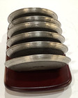 Set Of 6 Vintage Royal Selangor Pewter Malaysia Decorative Coasters Wood Holder