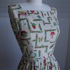 Super Cute Vintage 1950s Cotton Picnic Themed Novelty Print Sundress