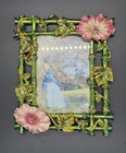 Picture Frame - Vintage Enamel Victorian Floral Style Accented W  Crystals Pink