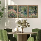 Framed Monet Wall Art Set Of 3  Impressionist Botanical Floral Canvas Wall Decor