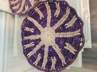 4 Vintage Woven Baskets Round Coiled Raffah Grass 1 Teal   3 Purple 
