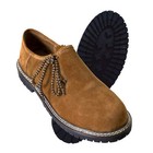 Mens Golden Suede Bavarian Shoes Double Stitched Oktoberfest Trachten Haferl