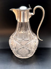 Antique Abp Brilliant Cut Glass Pitcher Carafe Silver Plate Lid   Handle 9 5 