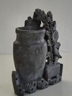 Vintage Hand Carved Chinese Soapstone Vase Sculpture 7  Tall Floral And Bird 