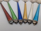 Vintage Sterling Silver Guilloche Enamel Demitasse Spoons Set 6 Multicolor
