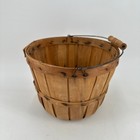 Vintage Wooden Slat Bushel Basket With Wire Handle Rustic Farmhouse Decor