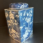 Tea Biscuit Tin Metal Daher 7   England Vintage Storage Blue White Floral Asian
