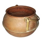 Antique Footed Copper Cauldron Pot W  Brass Handle
