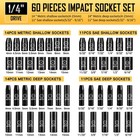 1 4  Drive Impact Socket Set  60-pcs Standard Sae  5 32 -9 16     Metric 4-15mm   