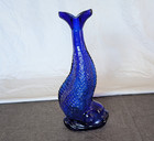 Rare 12  Cobalt Blue Koi Fish Bottle Mod Dep Decanter Carafe Flower Vase