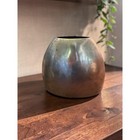 Vintage Aged Modernist Brass Vase Sculptural Elliptical Vessel Mid Century Decor