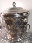 Vintage English Regency Silver Plated Lion Head Lidded Ice Bucket By Poole