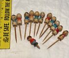 Vintage 12 Mini Kokeshi Doll Cocktail Picks Hand Painted Japan