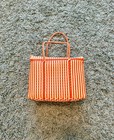 Vintage Woven Plastic Basket Tote Bag Orange White