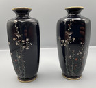 Pair Of Japanese Cloisonn   Enamel Vases With Birds   Cherry Blossoms  Meiji Peri